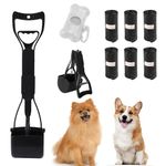 S.F.Pachira Pet Pooper Scooper Set, 17.7 inch Foldable Dog Poop Scooper with Poop Bag Dispenser & Waste Bags, Long Handle Portable Pet Waste Picker for Indoor Outdoor Use (Black)