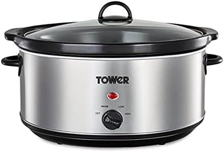 Tower T16040Y Slow Cooker with 3 Heat Settings and Removable Dishwasher Safe Crock Pot, 6.5 Litre, 300W, Stainless Steel