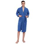 DREAMWEAVERS Soft Terry Pure Cotton Deluxe Shawl Collar Bathrobe (Blue, Medium)