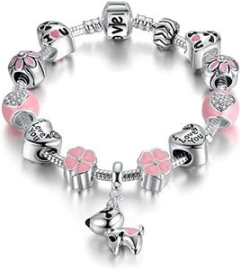 Presentski Lucky Charm Bracelet, Love and Clover Silver Plated Lucky Dog Charm Bracelet for Daughter Gift, 7 inches, Sterling Silver