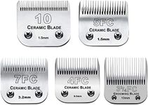 5PACK Dog Grooming Clipper Replacement Blades Compatible with Andis Pet Clipper/Oster A5/Wahl KM Series Dog Clipper with Ceramic Blade & Stainless Steel Blade (#10+5FC+7FC+3FC+4FC)