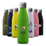 Tirita Personalised Water Bottle - Thermal Travel Flask for Hot & Cold Drinks - Insulated Stainless Steel Bottle - Gym, Office, School Drink Bottles - 500ml water bottle [25- Avocado Baby Kawaii]