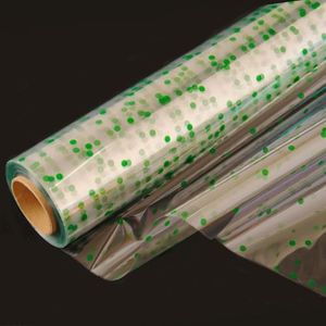 CMFYHM Clear Cellophane Wrap Roll (34" x 100’Ft) Green Polka Dot Cellophane, Transparent Cellophane Roll for Treats, Gifts, Baskets, Flowers, Birthday Party,Easter, Christmas Decorations