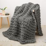 Mooreeke Chunky Knit Blanket 50"x60" Dark Grey Soft Washable Chenille Throw Blanket Cozy 100% Handmade Crochet Blankets with Jumbo Chenille Yarn for Couch Bed Sofa Room Decor