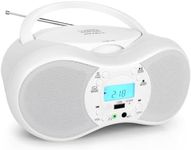 Portable CD Player Boombox, FM Radio Boombox with Bluetooth, USB Input, 3.5mm Aux Input, Headphone Jack, CD/CD-R/CD-RW/MP3/WMA Compatible, AC DC Powered, Clear Stereo Sound for Kids Elderly (White)