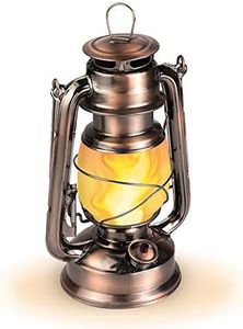 Noryer 2 Modes Flame Light Vintage Lantern, Antique Copper LED Metal Lantern, 9.3" Decorative Hanging Lanterns Christmas Lanterns