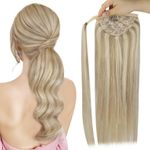 Full Shine Hair Ponytail Extension Color 16 Light Golden Blonde Highlighted 22 Blonde Ponytail Extension 80grams Human Hair Ponytail Pony Tails Hair Extensions Natural Soft Extensions 18 Inch