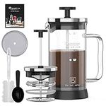 RAINBEAN Cafetiere Coffee Maker 2 Cups/350ml, Small French Press Coffee Maker - Heat Resistant Stainless Steel Filter Coffee Press (Glass Body & Glass Handle)