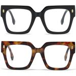 Breaksun Fashion Oversized Blue Light Blocking Glasses for Women Men Trendy Big Square Frame Computer Eyeglasses, Z 2pack (01 Black+tortoise), MM