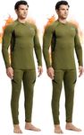 romision 2 Pack Thermal Underwear for Men Long Johns Fleece Lined Hunting Gear Bottom Top Set Base Layer Cold Weather XS-4XL, Army Green&army Green, Small