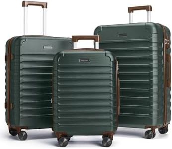 LIGHT FLIGHT Luggage Sets, 3 Piece Durable Suitcase Set with Spinner Wheels, 3 Pcs Hard Shell Lightweight Luggage with TSA Lock, Large Checked Travel Suitcases, 20/24/28 Inch,Green/Brown