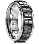 King Ring 8mm Wide Gear Spinner Ring – Ultra Polished Heavy Fidget Ring for Men & Women Stainless Steel Ring K42 – Silver Black 9