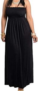 Red Dot Boutique 8511 - Smocked Chest Strapless Tube Long Maxi Beach Cover-up Dress (2X, Black)