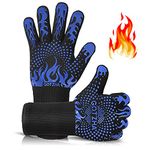 BBQ Gloves for Smoker, 1472℉ Extreme Heat Resistant Gloves, 14 Inch Silicone Non-Slip Grill Gloves with Extra Long Cuff, Safe Oven Gloves for Barbecue, Fryer, Baking, Outdoor Camping (Blue)