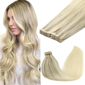 GOO GOO Tape in Hair Extensions Human Hair, 17/22/60 Balayage Ash Blonde to Golden Blonde and Platinum B, 24inch 100g 40pcs, Thick Ends Straight Seamless, Invisible Tape in Hair Extensions Human Hair
