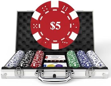 HEITOK Poker Set with Denominations, 300-pcs 11.5g Weighted Numbered Chips, 5 Dice, 2 Decks with Compact Aluminum Case for Texas Hold'em, Blackjack, Age 8 and Plus