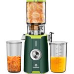 Rush Clear Cold Press Juicer Machine, Slow Juicer with No-Prep 4.35"Feed Chute Fit Whole Fruits Vegetables for Batch Juicing, LINKchef Masticating Juicer Easy to Clean, 42oz Capacity, 200W,Green