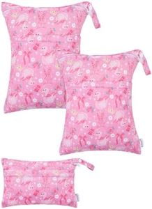 ALVABABY 3 pcs Cloth Diaper Wet Dry Bags Waterproof Reusable with Two Zippered Pockets Travel Beach Pool Daycare Soiled Baby Items Yoga Gym Bag for Swimsuits or Wet Clothes Small Medium Large 3L-SML19