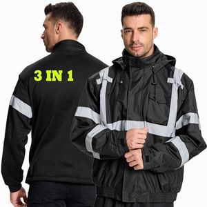 SRsafety Hi-Vis Reflective Waterproof Jacket,3 in 1 Winter Work Jackets for men,Safety Jackets with Zipper Fleece Liner,ANSI/ISEA Class 3
