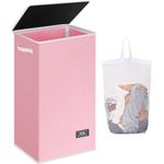 SOLEDI Laundry Basket with Lid 100L Large Collapsible Laundry Hamper, Clothes Hamper with Bag Removable Easy to Carry, Dirty Hampers for Bedroom, Bathroom, Dorm, College (Pink)