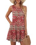 WNEEDU Women's Summer Boho Dress Floral Casual Sleeveless Beach Dresses with Pockets 2024 New Boho Floral Red 3XL