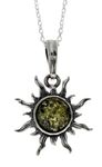 Genuine Green Baltic Amber & Sterling Silver Star Sun Pendant without Chain - 1764G