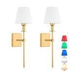 Wall Light Battery Operated Sconce Set Of 2，not Hardwired Fixture,Battery Powered Wall Sconce With Remote Dimmable Light Bulb,Easy To Install Not Wires,for Bedroom, Lounge, Farmhouse (Battery Sconce Gold)