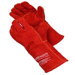 HAND SAFETY™ Safety Red Split Leather Welders Glove Extreme Heat/Fire Resistant Gloves Leather With Kevlar Stitching