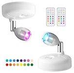 LED Wireless Spotlight with Remote Control, RGB Battery Spot Lights Indoor Art Lights for Paintings Color Changing Mini Picture Light Dimmer Timer Wall Light for Hallway Cupboards,Bedroom (White)