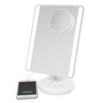 SNUNGPHIR iHome 7" x 9" Reflect iCVBT22W Adjustable Vanity Mirror with Bonus 10X Mirror, Bluetooth Audio, Hands-Free Speakerphone, L.