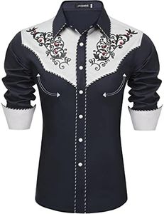JoZorro Men's Country Western Shirts Cowboy Shirts Mariachi Costume Black Pearl Snap Shirt