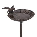 Relaxdays Bird Bath with Stake, Water Bowl, Frost-Proof, 100 cm Height, Cast-Iron, Brown