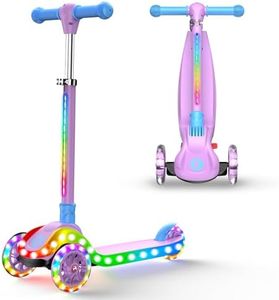 Kidscoter 3 Wheel with Light Patterns, Adjustable Height Foldable Scooter for Boys Girls Ages 3-12, Light-Up Handlebars & Deck, 130lbs Weight Limit, Pink/Blue/Purple (Purple-Light)