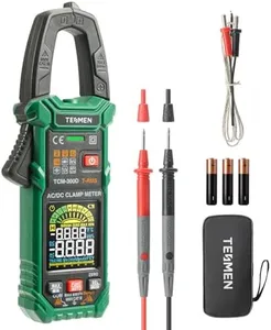 TESMEN TCM-300D Digital Clamp Meter 6000 Counts T-RMS multimeter Auto-Ranging Voltmeter ampmeter with AC/DC Current &Voltage NCV/Live Wire Inrush Resistance Diode Temperature Continuity – Green