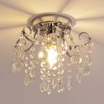 Q&S Mini Crystal Chandelier, Small Chandelier Ceiling Lights, Modern Chrome Flush Mount Ceiling Light Fixture for Hallway, Entryway, Bedroom, Foyer, Bathroom, Kitchen, W9.5",1 Light E12.