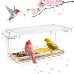 SUNALLY Window Bird Feeder for Outdoors, Clear Wild Bird Feeders Window Mounted with Self-Adhesive Hooks, Outside Hummingbird, burd, Oriole, Finch Bird Watching for Garden, Yard, Elderly Kids Viewing