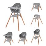 Clair de Lune 6 in 1 Adjustable High Chair 4 Months - 6 Years (Grey and Natural)