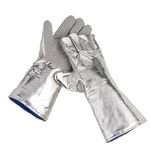 Egowz High Temperature Aluminized Glove Heat Resistant Glove 572℉ Anti scalding Welding Gloves Safety Work Glove Oven Glove Thermal Insulating Gloves (38cm(14.96'')*1 Pair)