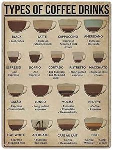 Tipos de bebidas de café Póster de metal Cartel de chapa Arte Placa de pared Decoración Vintage Retro Cartel de hierro Pintura Cartel de aluminio para decoración del hogar Bar Tienda Hombres Cueva Gar