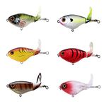 Aneew 6pcs Surface Topwater Pencil Whopper Popper 75mm Rotating Tail Bluegill Bass Fishing Lures Trout Spinnerbaits