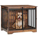 LYNCOHOME Dog Crate Furniture, Wooden Dog Kennel TV Stand for Medium Dogs, Modern Decorative Wood Pet House Dog Cage, Pet House Side Table, Sepia Print