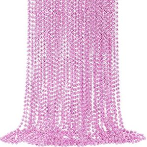 SHAOQINLIN 24 PCS Pink Bead Necklaces, Pink Mardi Gras Beads, 33‘’ Round Cancer Beaded Necklace, Party Necklaces for Mardi Gras, Christmas, Valentine's Day Party Favors