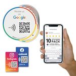 Reusable Review Tap Sticker for Google Reviews - 10-Stickers Pack QR & Tap NFC - Review Us on Google Tap Sticker - iPhone & Android - Boost My Reviews Sticker - Set Up at Home | by MESSAGENES