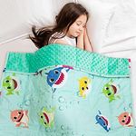 Insugar Weighted Blanket 3lbs, 36 x 48inch, Flannel Heavy Blankets Throws with Minky Dots for Calming, Cartoon Pattern, Soft and Smooth Weighted Lap Blanket, Mint Shark