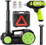 ROGTZ Upgraded Electric Car Jack Kit 5 Tons Floor Jacks Hydraulic and Tire Air Flator Lift Range: 5.9-20.8 Inch,Car Lifter for Vehicle Road Side Emergency Tire Repair Kit (Car Jack+Wrench, Green)