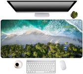 Hizelzidy Large Gaming Mouse Pad (31.5x13.7 in), Extended Stable Mousepad with Stitched Edges, Desk Mat,Keyboard Mouse Mat Desk Pad for Work, Game, Office, Home-Tropical Palm Tree Ocean Beach