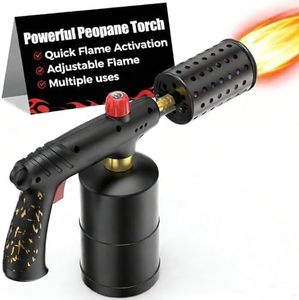JRRZETA Propane Torch Gun with Adjustable Flame & Safety Lock, Heavy Duty High Heat Torch for BBQ, Sous Vide, Fire Pit, Camping, Charcoal & DIY Projects Wide Range (Tank Not Included)