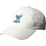 Concept One Disney Stitch Dad Hat, Adjustable Cotton Baseball Cap with Curved Brim, White, One Size