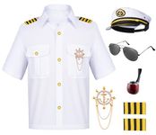 Kids Yacht Captain Sailor Costume for Boys Shirt Hat Accessories 6 Pcs Set Party Cosplay 7-8Years White