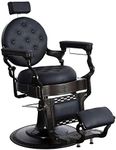 BarberPub Vintage Barber Chair Heavy Duty Metal Frame All Purpose Hydraulic Recline Salon Beauty Spa Equipment 2947 (Black with Brown Frame)